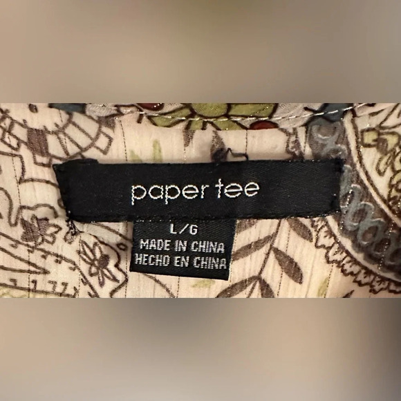 Paper Tee Sheer Paisley Short Sleeve Blouse Size Large - Picture 7 of 8